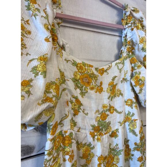Faithfull The Brand Size MED Maxi Dres White Floral Print Smocked Back Boho - Picture 6 of 6